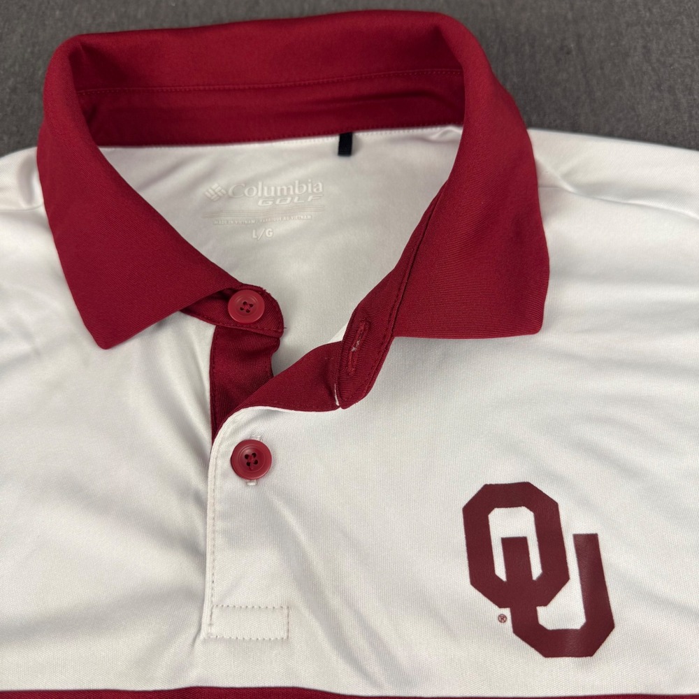 Columbia Golf Oklahoma Sooners Mens Large Crimson White Colorblock Polo Shirt OU
